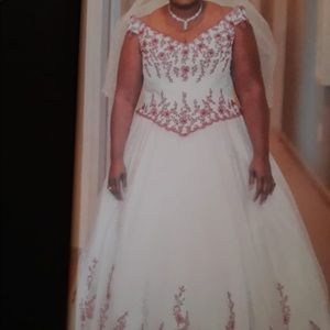 White and red wedding dress